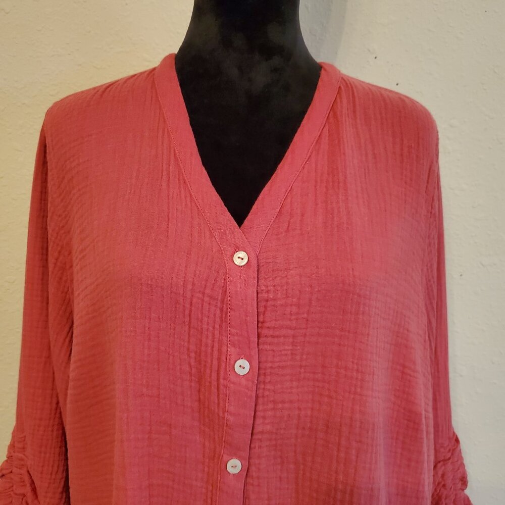 NWT Foxcroft NYC Button Down 3/4 Sleeve Women Blouse in Vintage Red, Size 2XL.